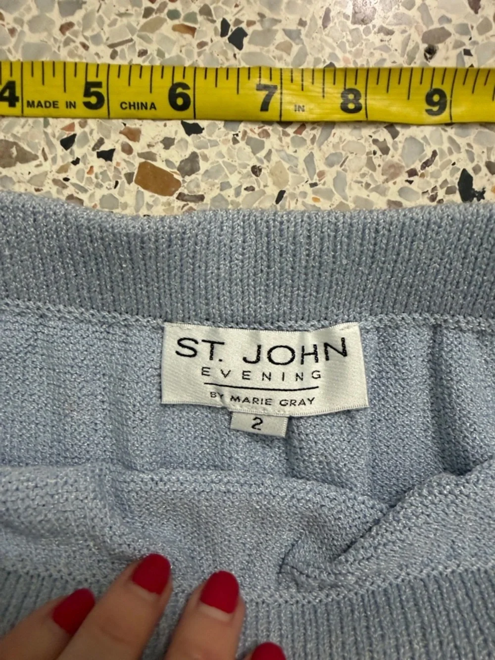 St John Evening Marie Gray ice light blue knit mini skirt 2